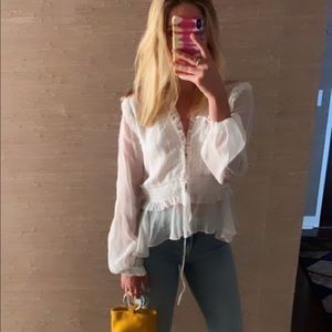 NWOT - Jonathan Simkhai Mixed Trim Long Sleeve Blouse